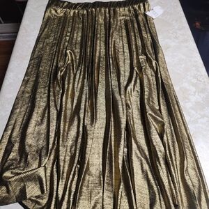 Womens Time and Tru Pleated Gold Pull On Skirt Size Large 12/14  New Holiday